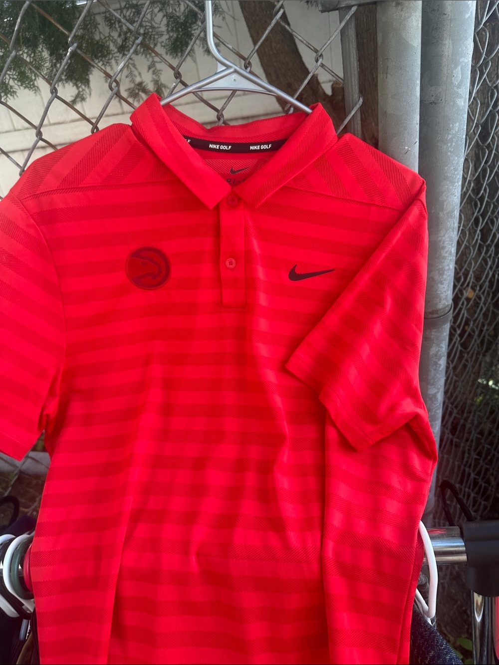 Nike Red Striped Golf Polo with Black Swoosh